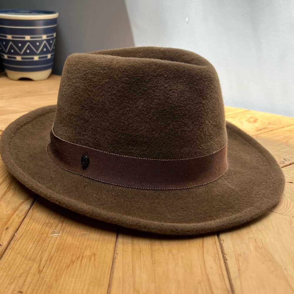 NWT Helen Kaminski Enzo Clove/Brandy Brown Felt Fur Fedora Hat - Picture 1 of 16
